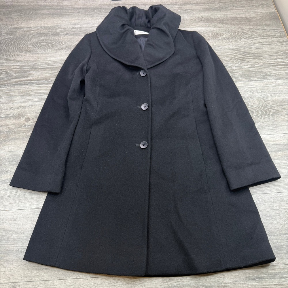 Fleurette Loro Piana Coat Womens 6 Black Lambswool Shawl Collar USA Made Classic